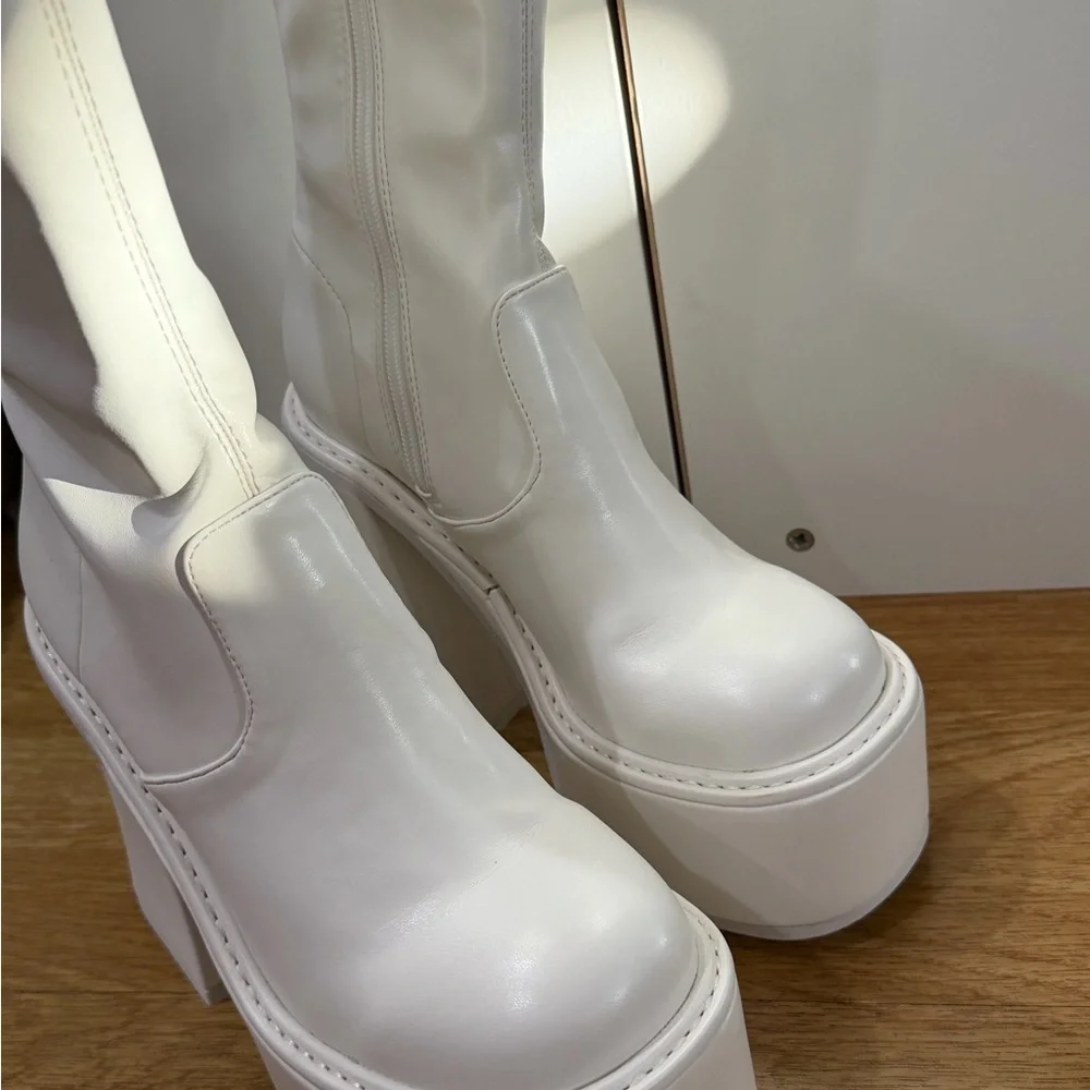 Sabrina Carpenter Short n Sweet White Knee High Boots
